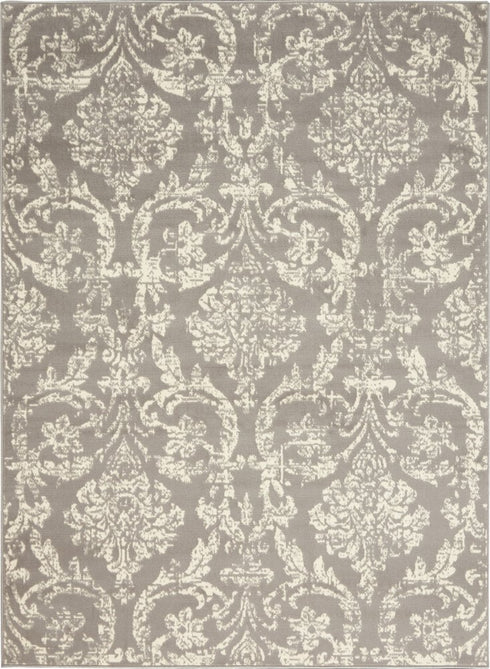 2' X 4' Gray Damask Power Loom Area Rug